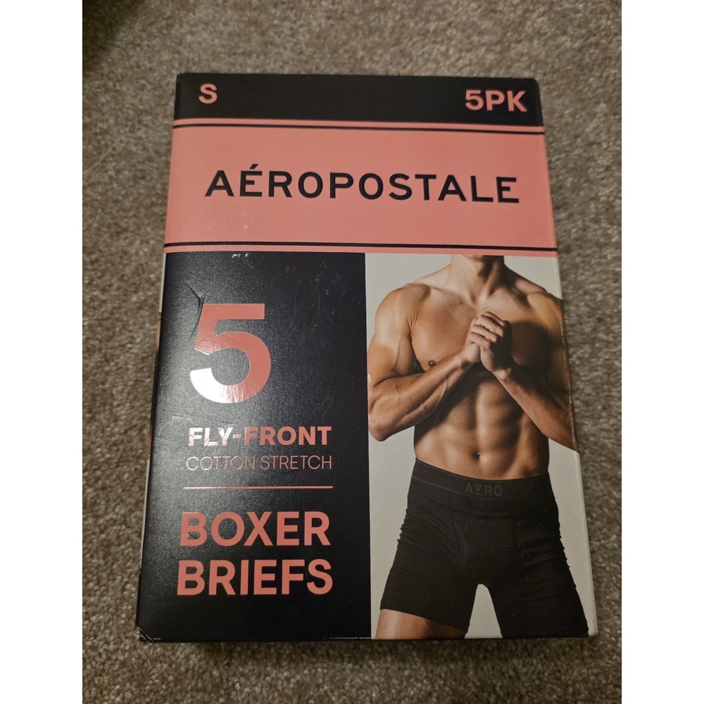 Aeropostale Men's Boxer Briefs 5-Pack A87 Fly-Front Cotton Stretch Size S